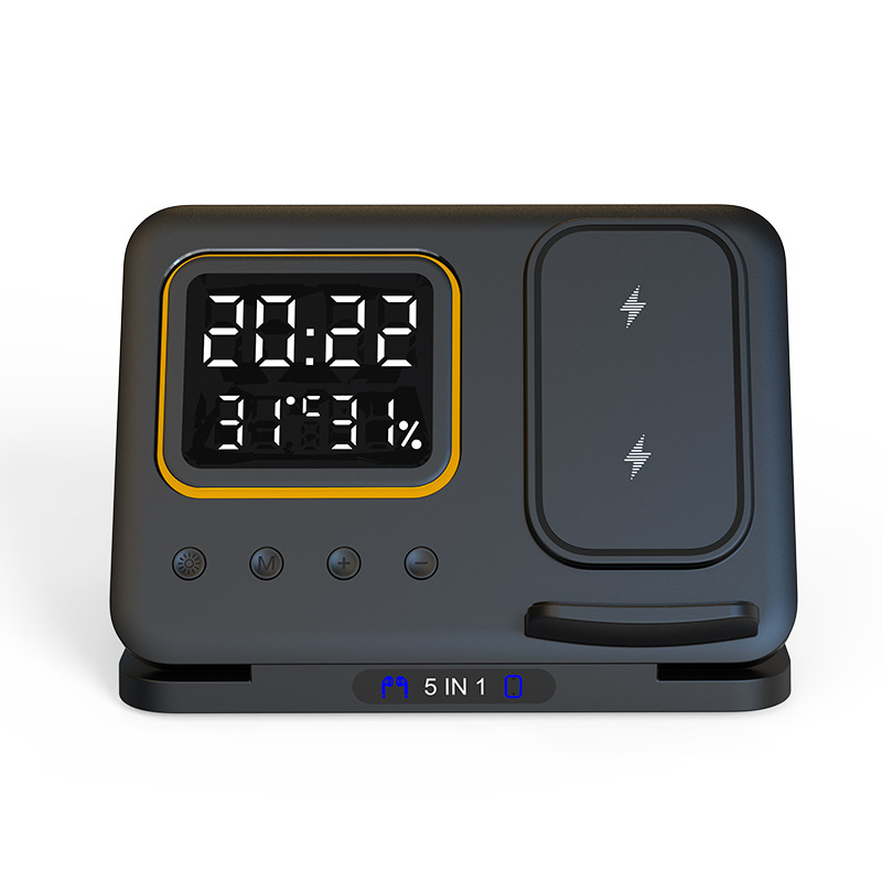 15W Wireless Chargers Stand 5 In1 LED Digital Alarm Clock Fast Charging Dock Station - Bilde 8
