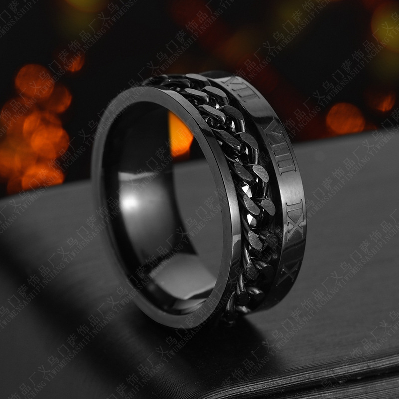 Roman Letter Rotatable Chain Rings Men Digital Titanium Steel RingFor Couple High Quality Multifunctional Bottle Opener Ring Spinner Jewelry Punk Gifts - Bilde 4