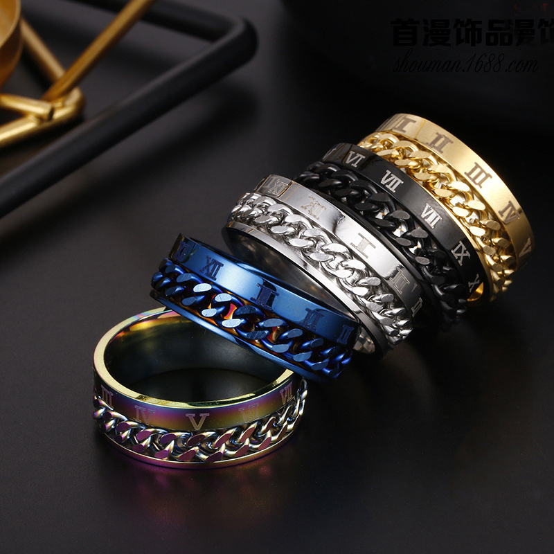 Roman Letter Rotatable Chain Rings Men Digital Titanium Steel RingFor Couple High Quality Multifunctional Bottle Opener Ring Spinner Jewelry Punk Gifts - Bilde 8